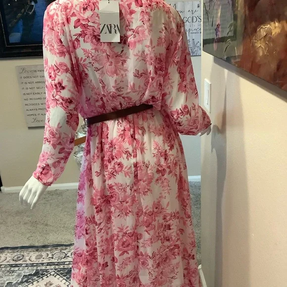 NWT Zara Floral Pink Maxi Dress - Picture 5 of 10